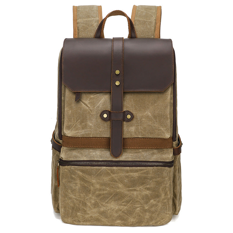 Men's Waterproof Waxed Canvas Crazy Horse Leather Retro Backpacks