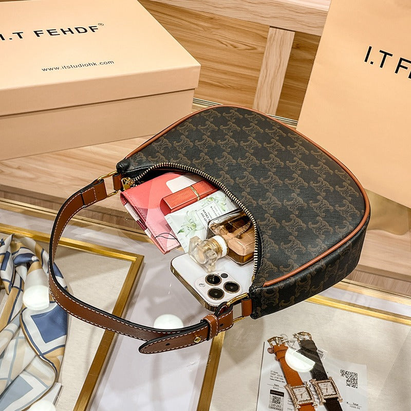 Women's Underarm Fashion Genuine Leather Moon Same Armpit Bags