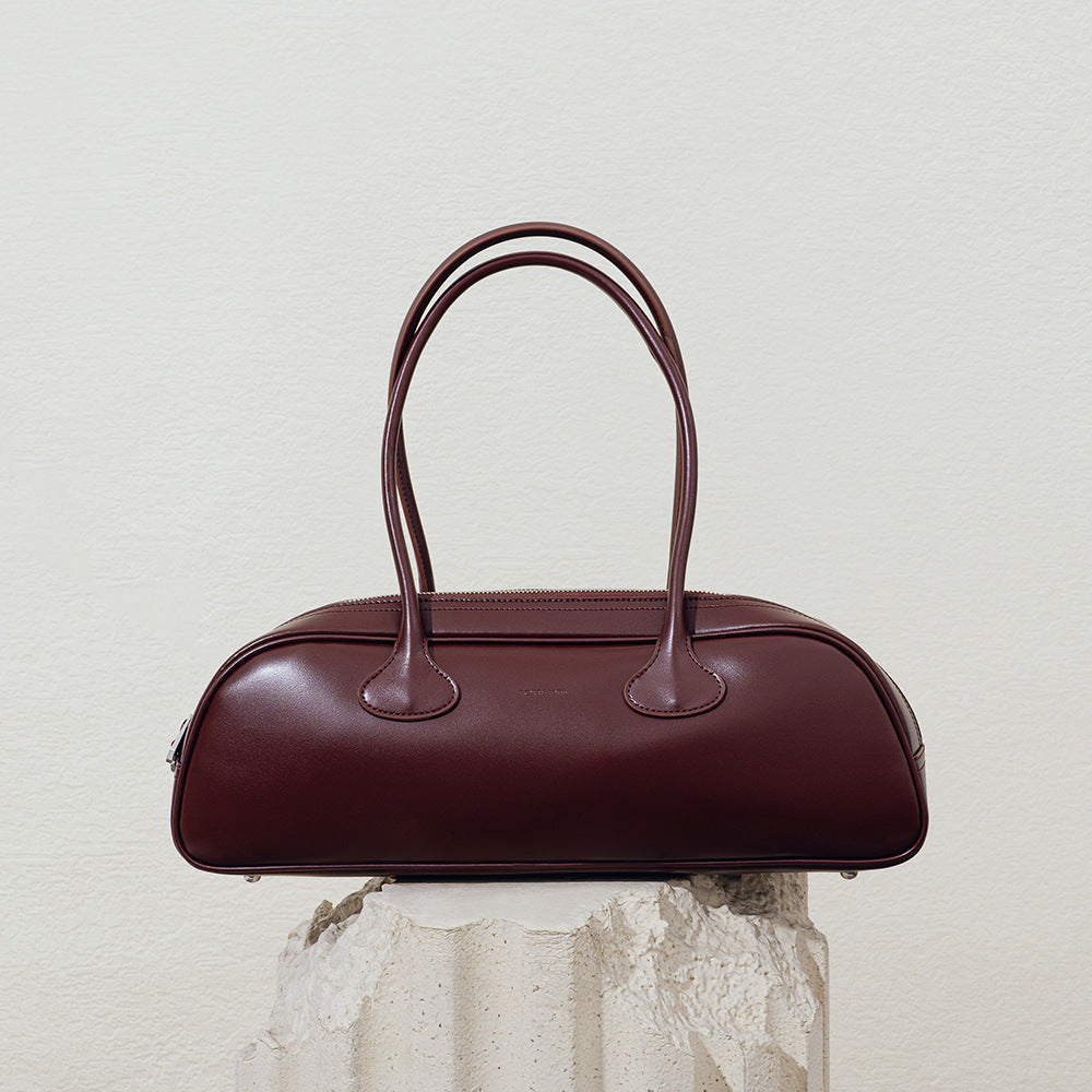 Korean Style Niche Retro Bowling Versatile Cowhide Underarm Bags