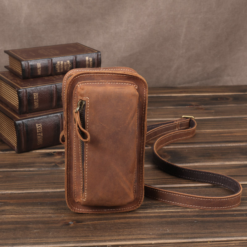 Men's Leather Pocket Crazy Horse Mobile Vertical Men's Waist Packs