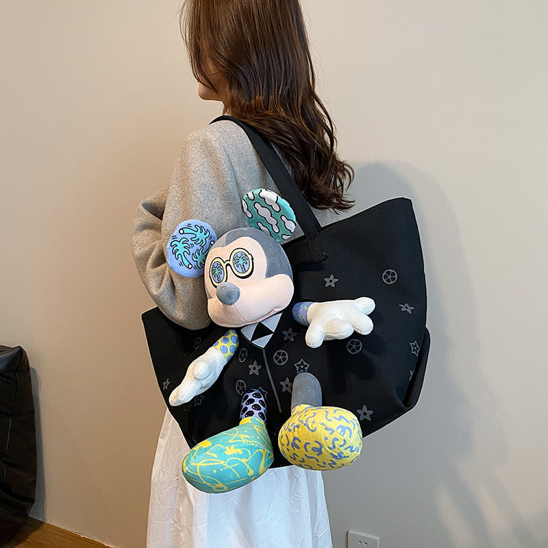 Women's Doll Large Capacity Fashion Canvas Contrast Color Middle School Students' Schoolbags