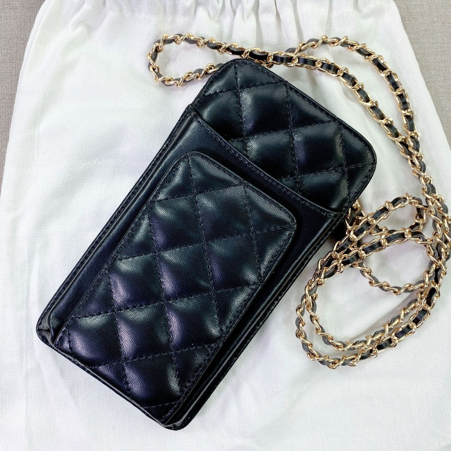 Genuine Leather Classic Style Rhombus Chain Phone Bags