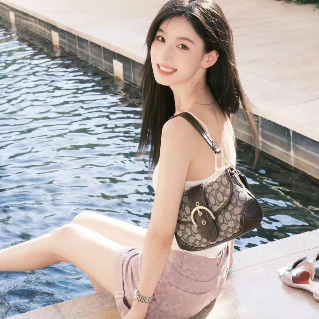 Women's Pea Leather Retro Trendy Solid Color Armpit Bags