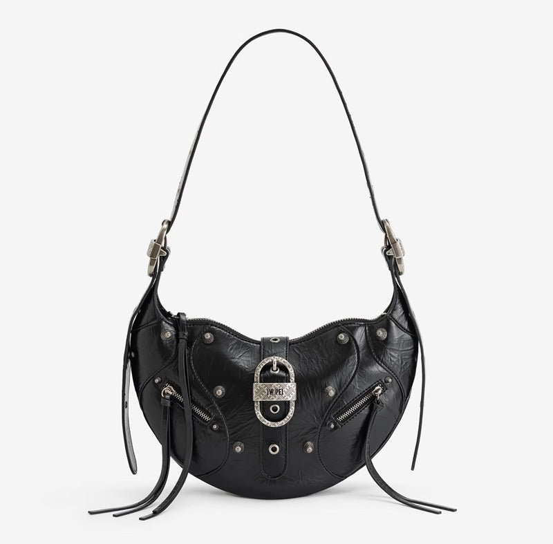Wax Leather Croissant Large Capacity Motorcycle Underarm Armpit Bags