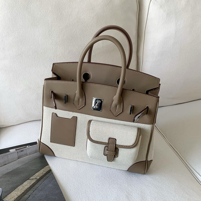 Color Platinum Canvas Stitching Leather Large Bags