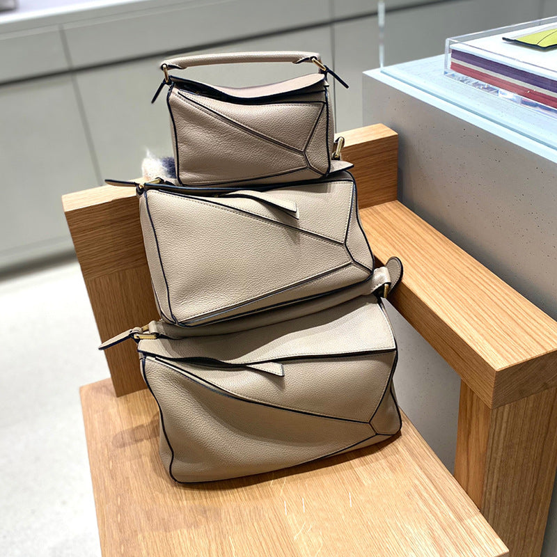 Women's Stitching Geometric Mini Genuine Leather Soft Bags