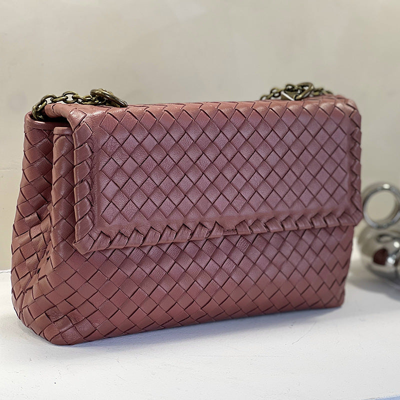 Woven Large Capacity Portable Genuine Leather Shoulder Bags