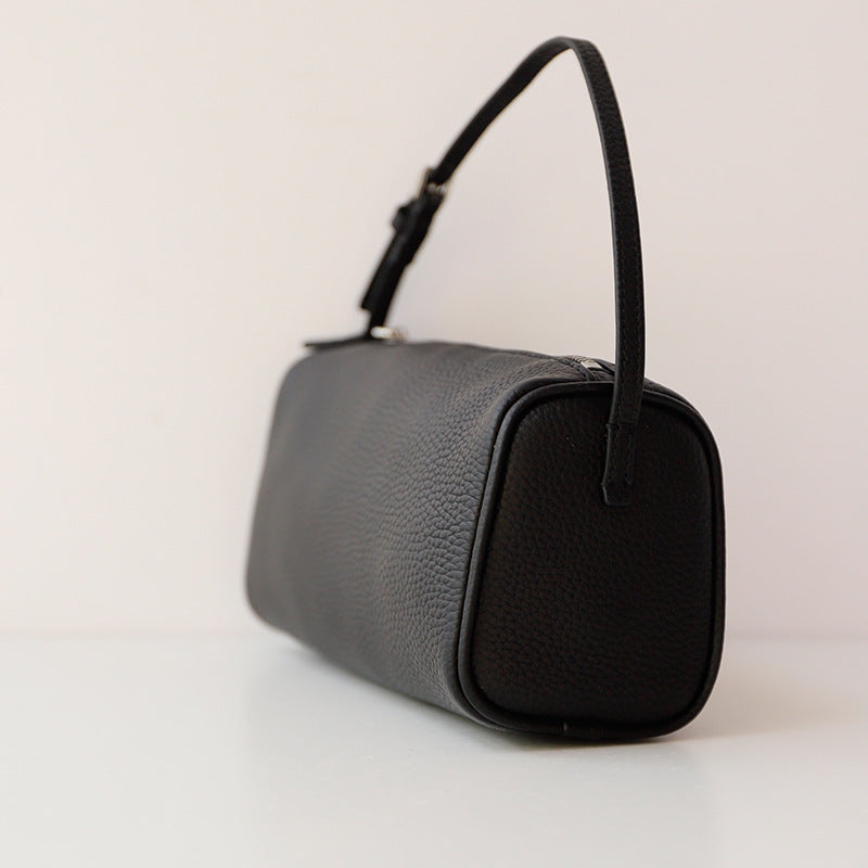 Layer Cowhide Underarm Cylindrical Pouch Pencil Box Bags