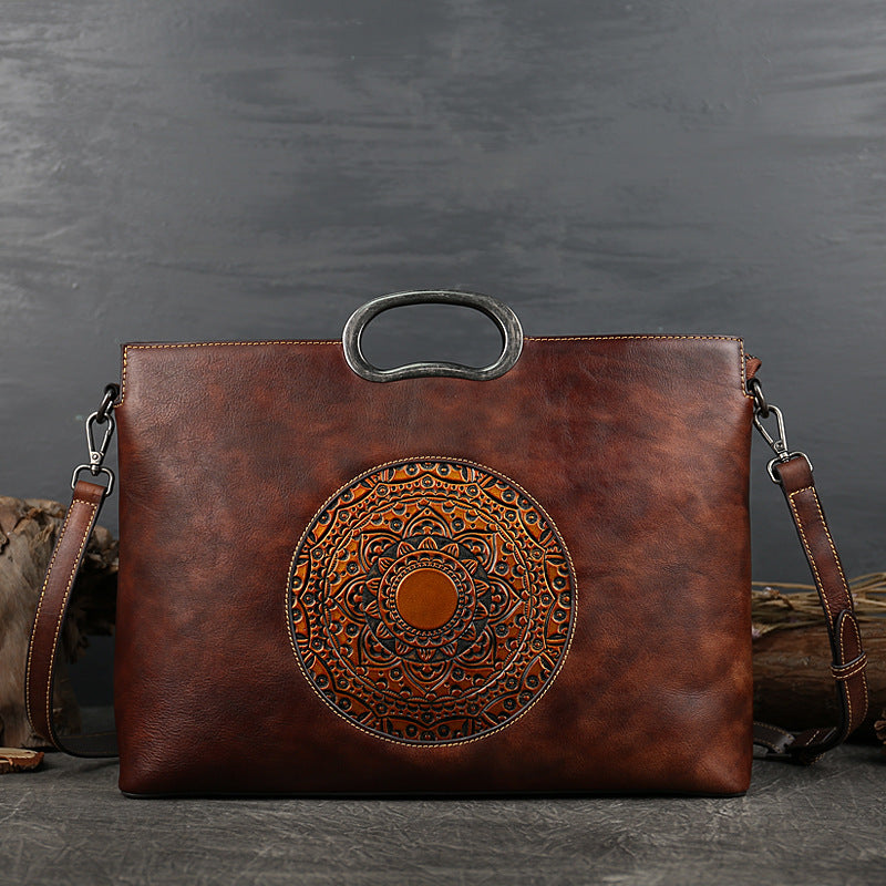 Women's Layer Cowhide Brushed Retro Large Capacity Shoulder Bags