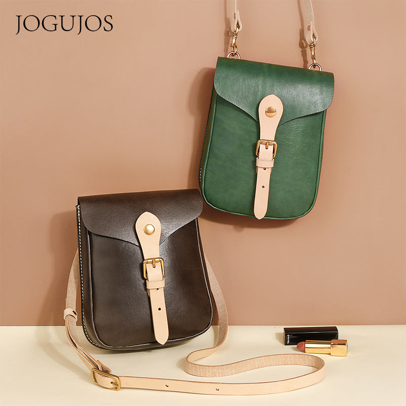 First Layer Cowhide Leather Contrast Color Phone Bags