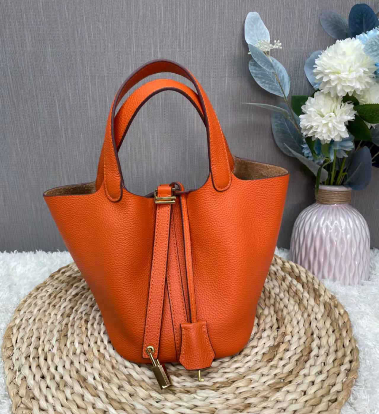 Women's Vegetable Basket Hand-held Lychee Pattern Cow Shoulder Bags