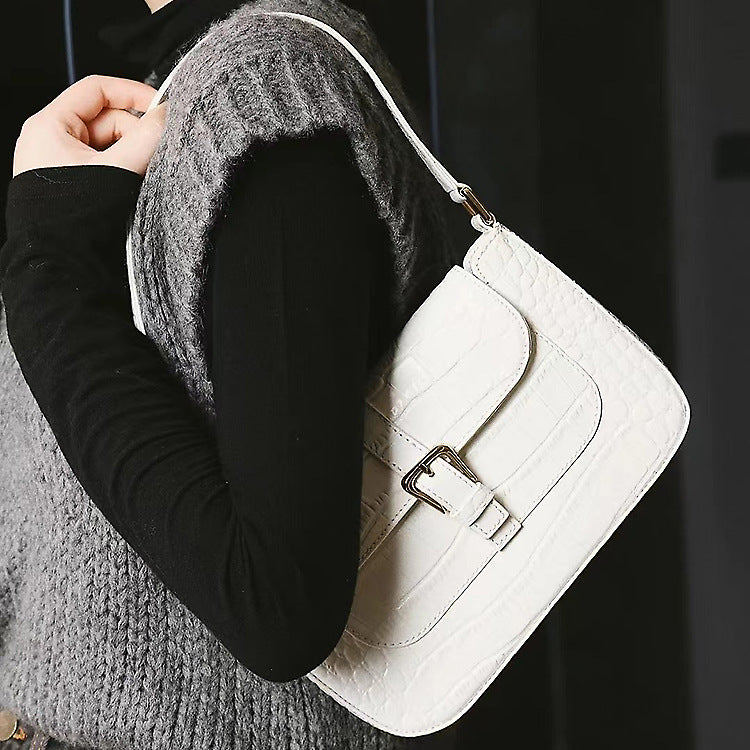 Women's Crocodile Pattern Baguette Underarm Niche Genuine Handbags
