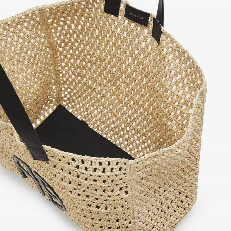 Sign Straw Woven Beach Black Strap Bags