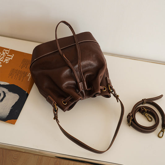 Women's Fashion Genuine Leather High Sense National Bucket Bags