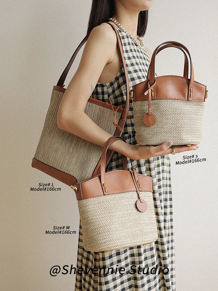 Women's Vacation Style Genuine Leather Environmental Protection Bucket Bags