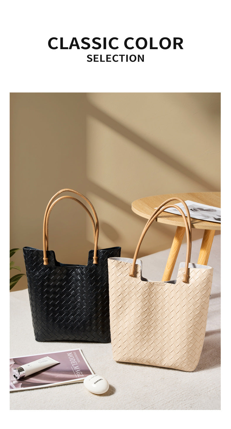 Women's Fashion Woven Large Capacity Simple Leather Tote Bags