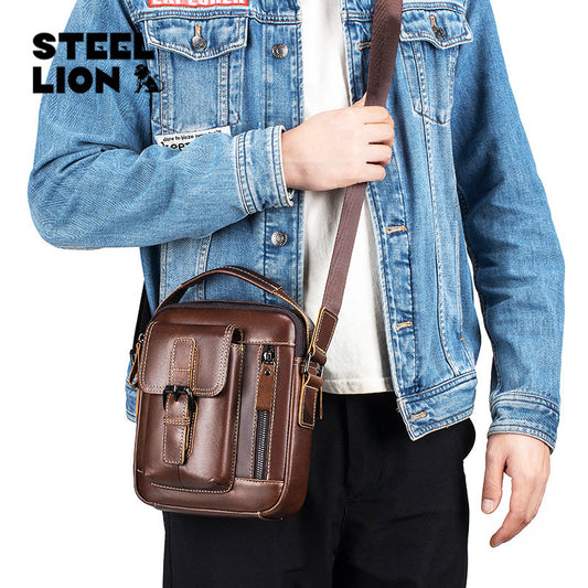 Men's Cowhide Genuine Leather Retro Vertical Handbags
