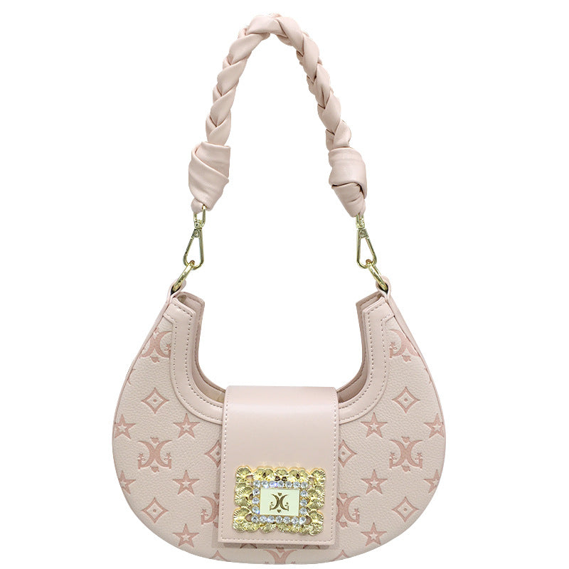Women's French Minority Embossed Crescent Hand-woven Twist Armpit Bags