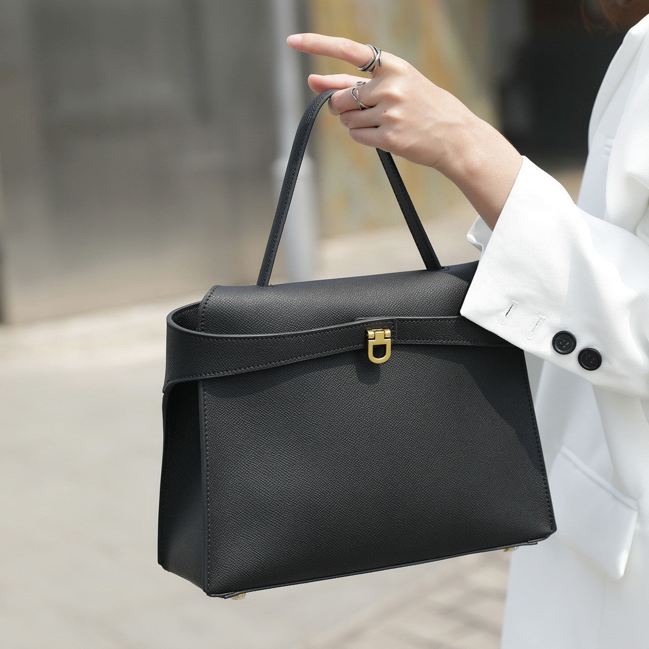 Women's Palm Print Cow Leather Kelly Platinum Handbags