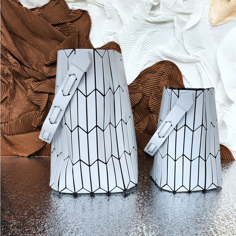 Women's Block Geometric Rhombus Dish Basket Portable Shoulder Bags
