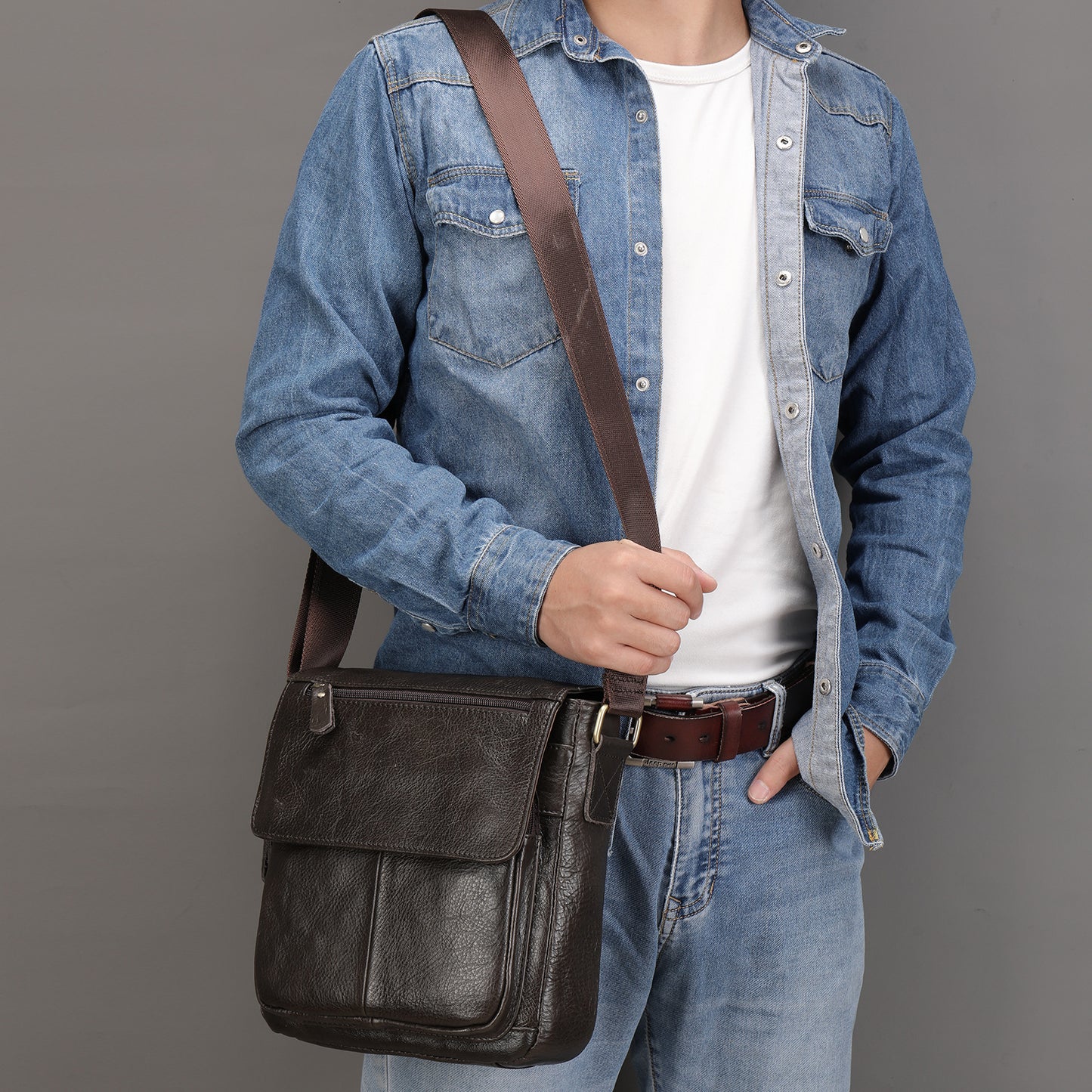 Men's Retro Cowhide Leather Business Fashion Men's Shoulder Bags