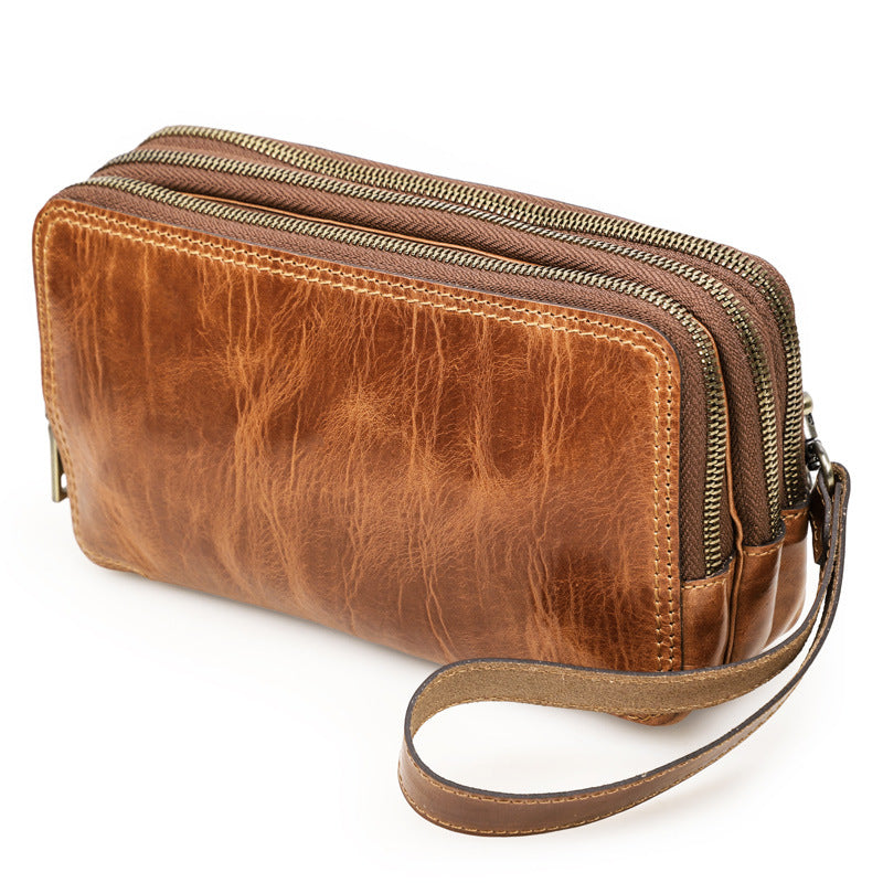 Tree Lamb Oil Leather With Wrist Strap Clutch Men's Messenger Bags