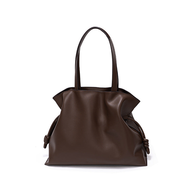 Women's Totes Commuter High-grade Cowhide Pleated Drawstring Tote Bags