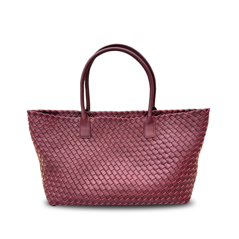 Women's Leather Weave Vegetable Basket Cowhide Large Tote Bags