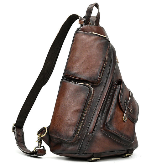 Genuine Leather Retro First Layer Cowhide Men's Chest Bags