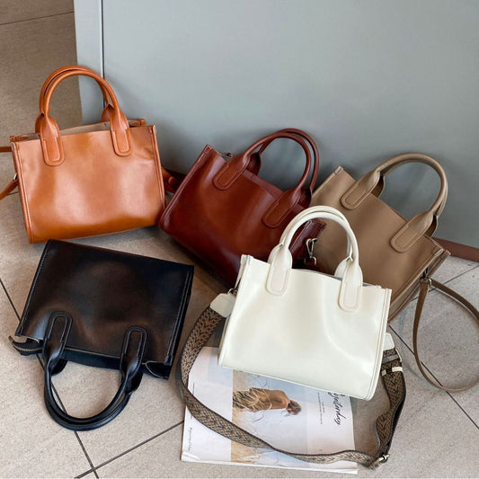 Women's Vegetable Tanned Leather Cow Portable Lady's Shoulder Bags