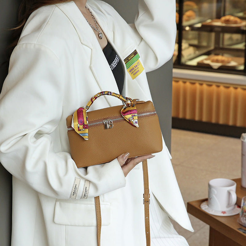 Women's Leather Temperament Lunch Box First Layer Small Square Bags