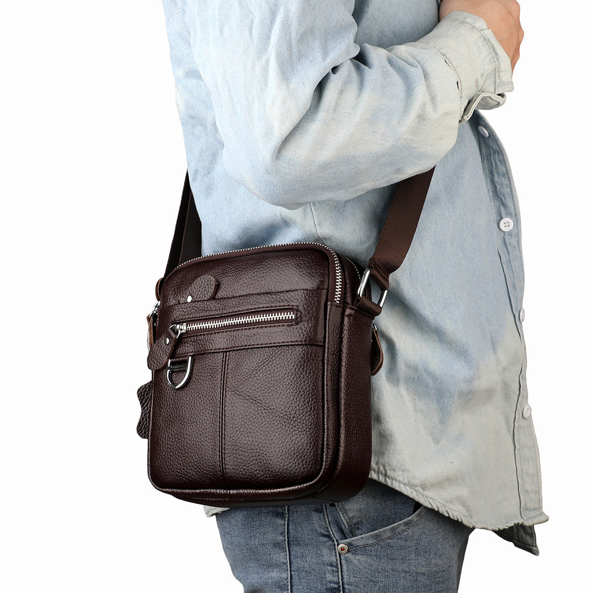 Men's Leather Retro First Layer Cowhide Boy Men's Shoulder Bags