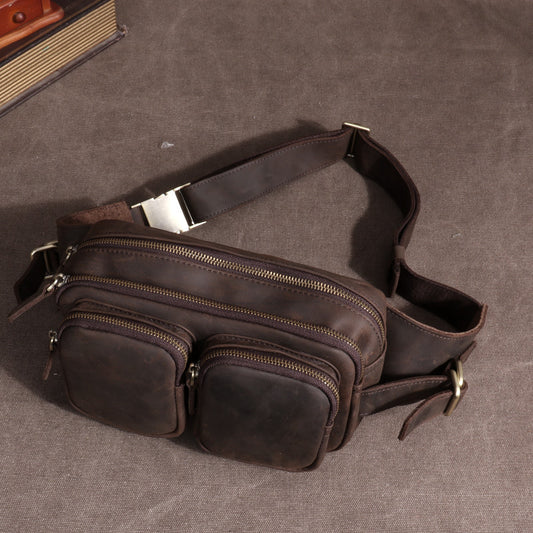 Men's Leather Pocket Cashier First Layer Cowhide Men's Waist Packs