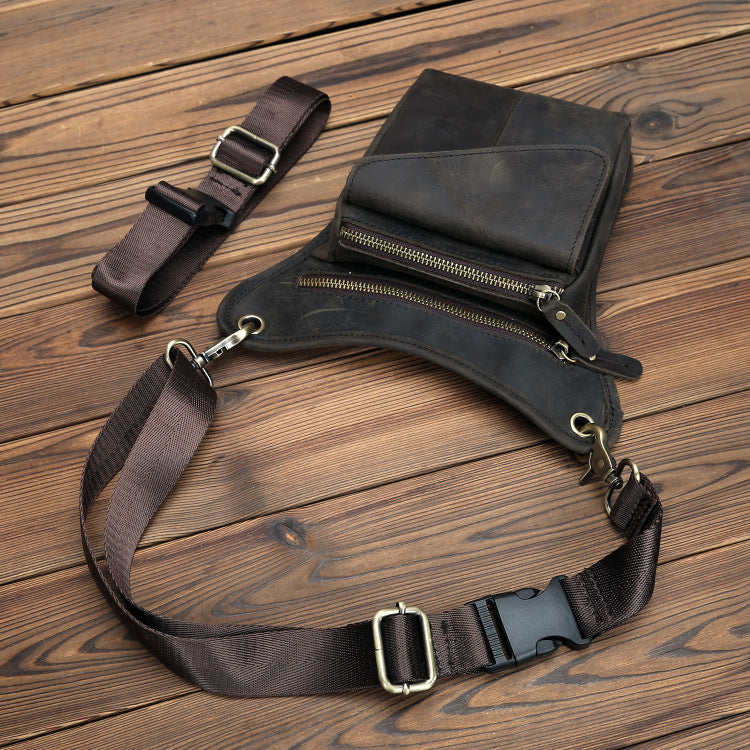 Men's Top Layer Crazy Horse Skin Trendy Cool Leather Tactics Men's Waist Packs