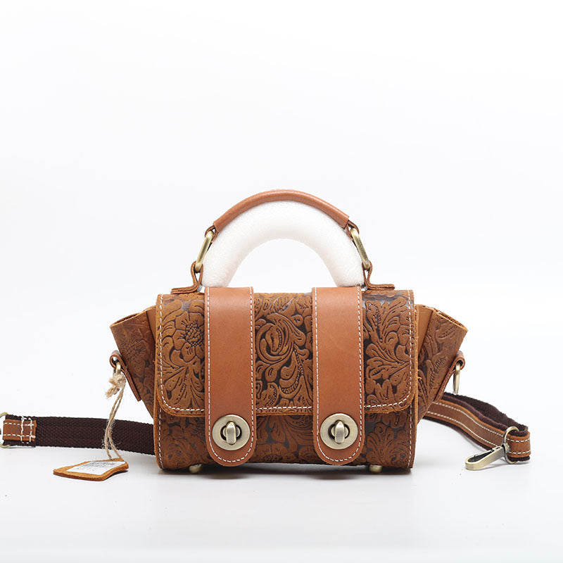 Women's Genuine Leather Fashionable Embossed Top Layer Handbags