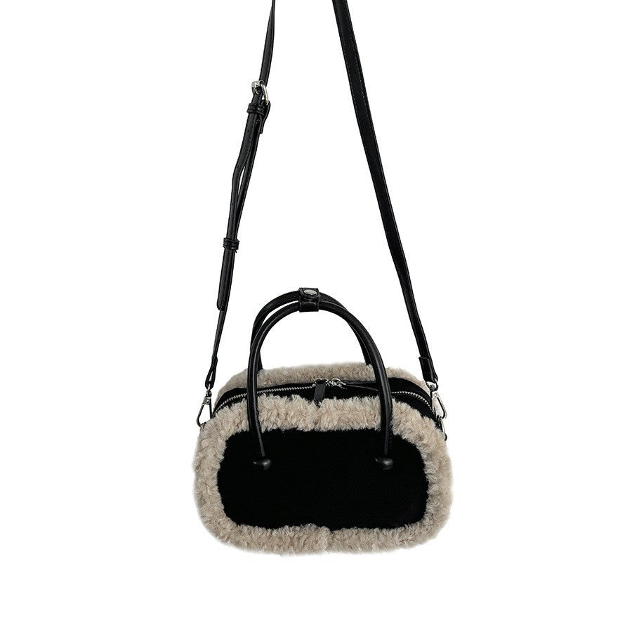 Fashion Female Niche Stitching Portable Plush Crossbody Bags
