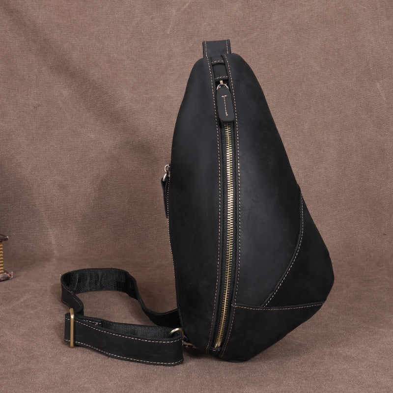 Men's Fashion Leather Crazy Horse Cowhide Commute Men's Chest Bags