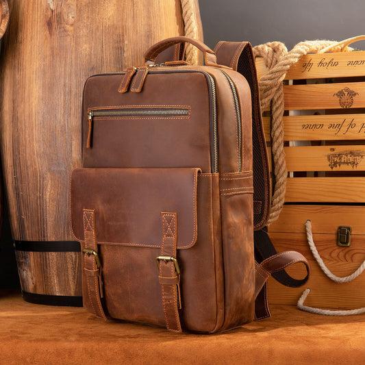 Men's Crazy Horse Leather Business Computer Retro Backpacks