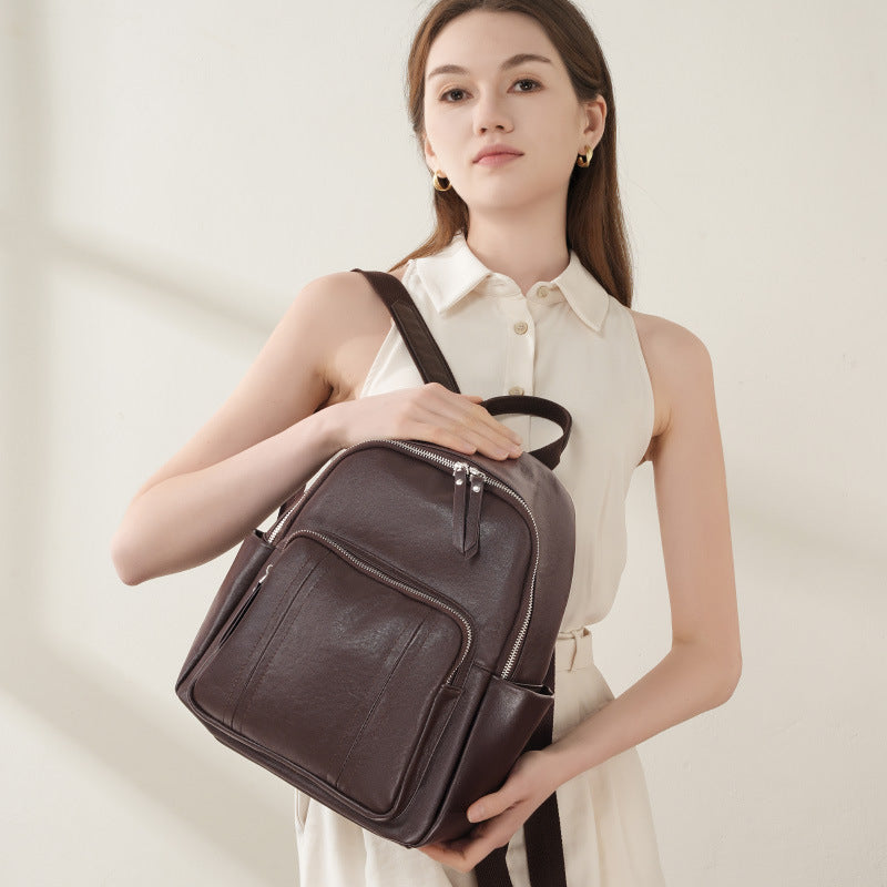 Women's Layer Vegetable Tanning Leather Fashion Large Backpacks