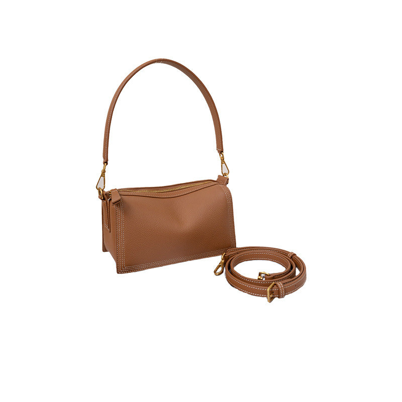 Women's Layer Cowhide Boston Design Large Capacity Armpit Bags