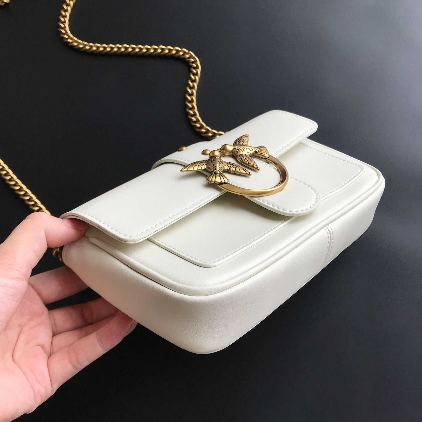 Women's High Quality Leather Rivets Chain Swallow Small Square Bags