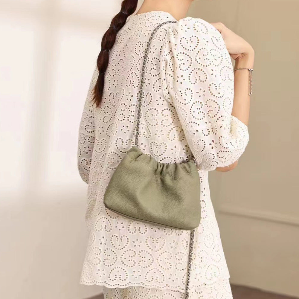 Women's Genuine Leather Cloud Golden Balls Chain Crossbody Bags