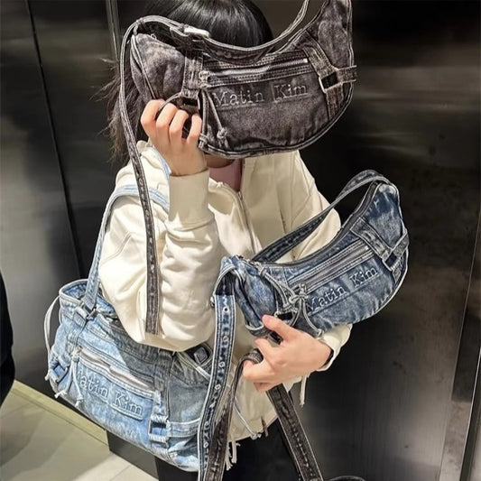 Jean Retro Washed Distressed Korean Style Shoulder Bags