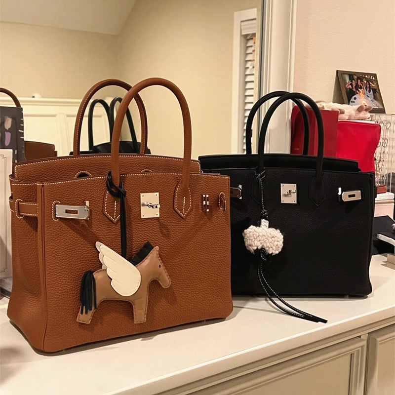 Women's Head Layer Cowhide Lychee Pattern Genuine Handbags