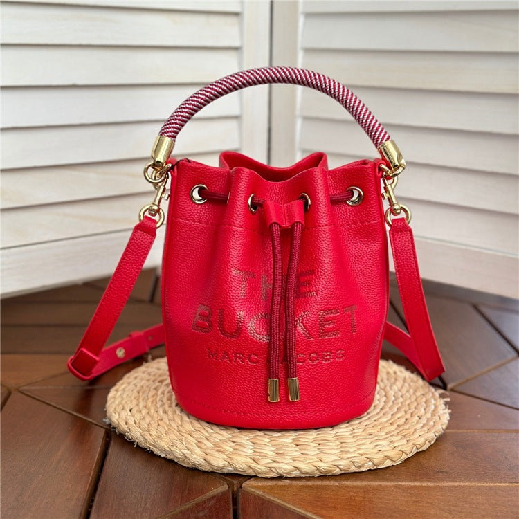 Genuine Leather Solid Color Fashion Advanced Bucket Bags