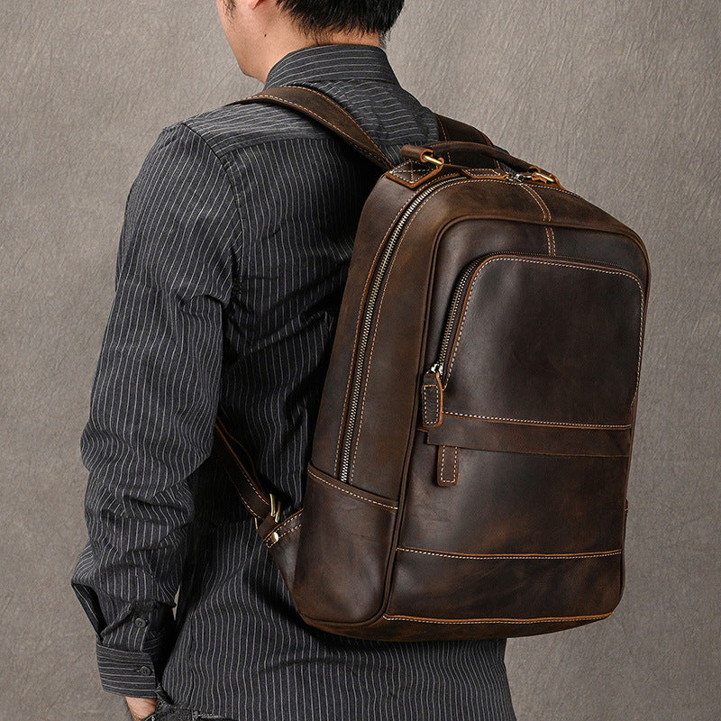 Men's Retro Leather Crazy Horse Large Capacity Bags