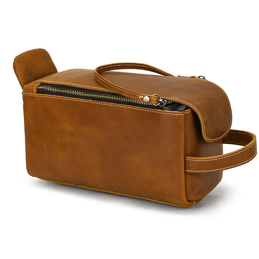 Women's & Men's & Real Leather Toiletry Retro Crazy Men's Handbags