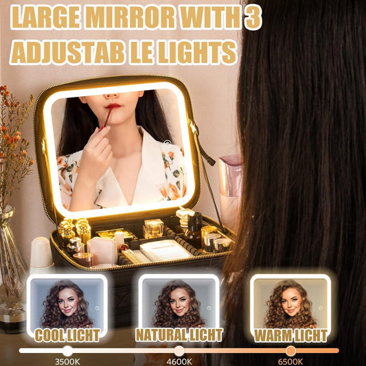 Good-looking Large Capacity With Light Mirror Cosmetic Bags