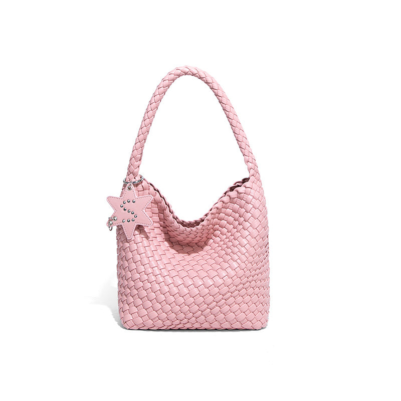 Women's Live Broadcast Champagne Gold Woven Large Shoulder Bags