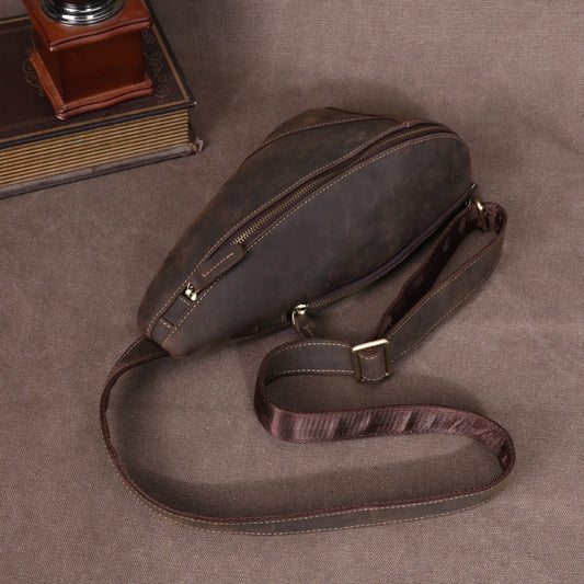 Men's Fashion Leather Crazy Horse Cowhide Commute Men's Chest Bags